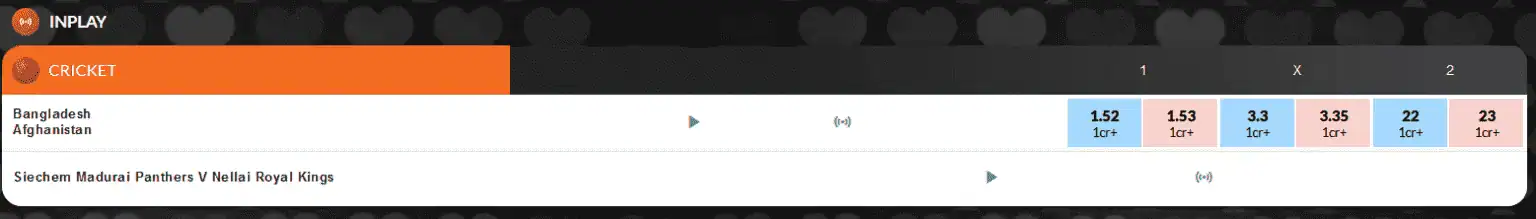Fairplay login dashboard showing live cricket betting odds and in-play matches