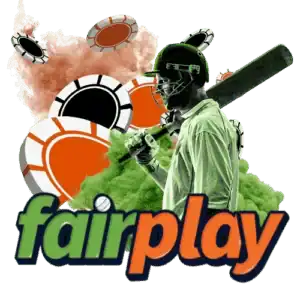 Fairplay login brand image featuring a cricket player and online betting theme